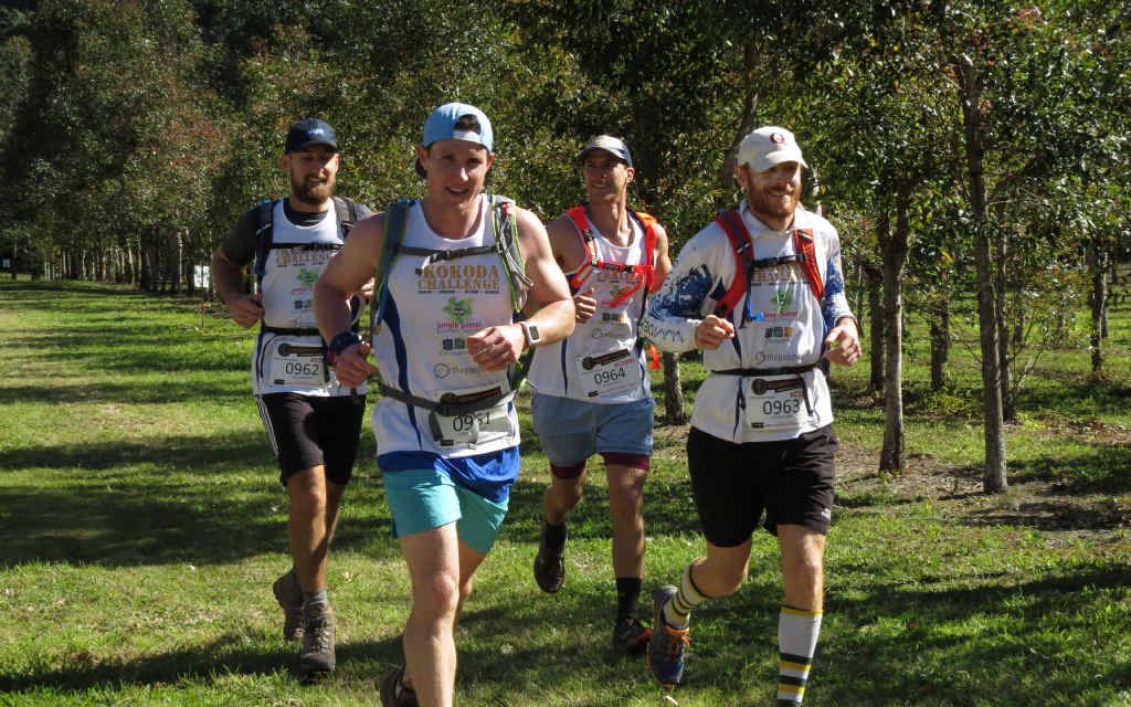 WE GOT THERE: Justin Gibbs (far right), his brother Ryan and good mates Chris Conyard and Joe Comben give the Kokoda Challenge a go, eight months after Justin’s accident. WE GOT THERE: Justin Gibbs (far right), his brother Ryan and good mates Chris Conyard and Joe Comben give the Kokoda Challenge a go, eight months after Justin’s accident.